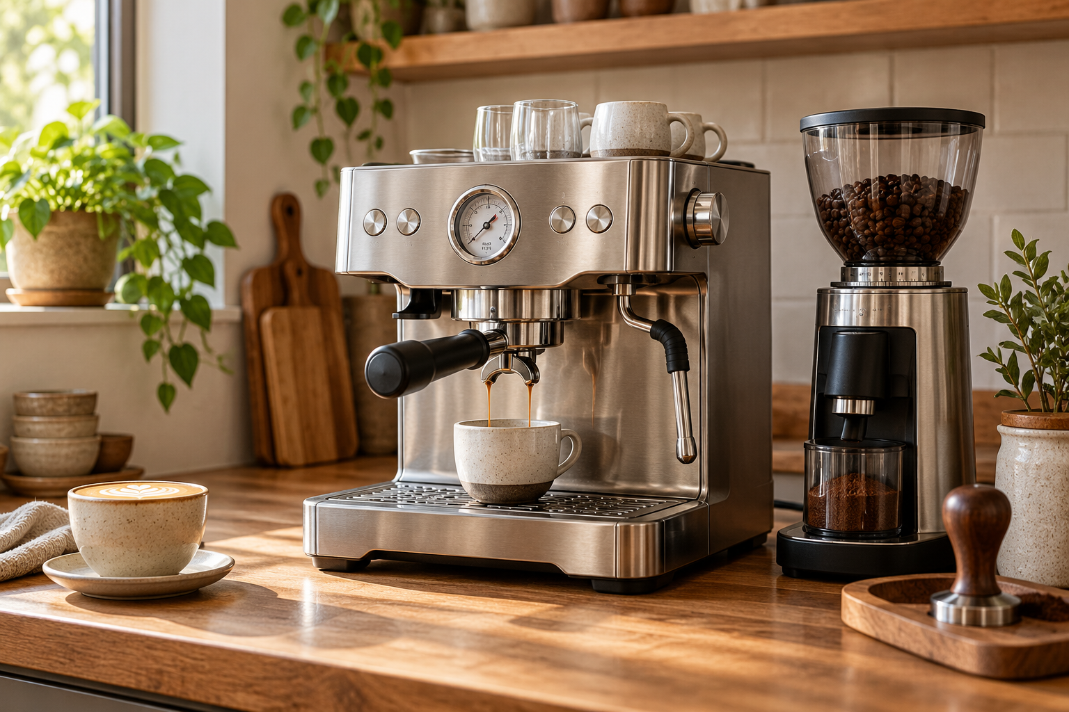 Illustrative bean-to-cup automatic espresso setup, not the JURA E8 product