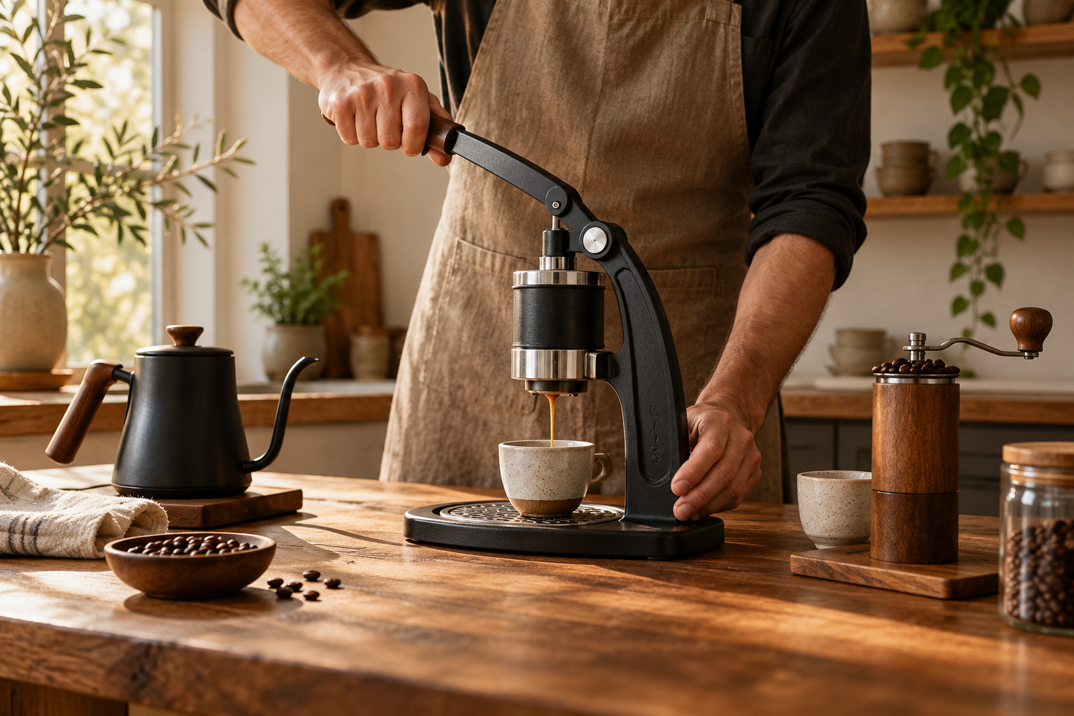 Illustrative manual lever espresso setup, not the Flair 58 product